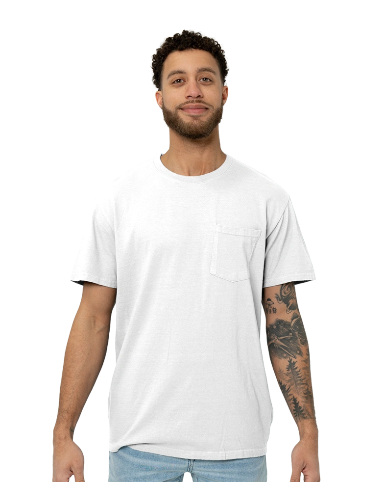 Image of a model wearing a PC099P Port & Company Pigment-Dyed Pocket Tee